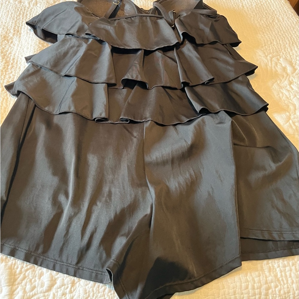 Black Ruffled Bathing or Lounging Suit - Picture 2 of 3